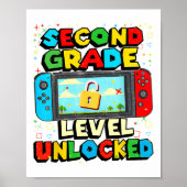 2nd Grade Level Unlocked Funny Gamer Boys Back To  Poster (Vorne)