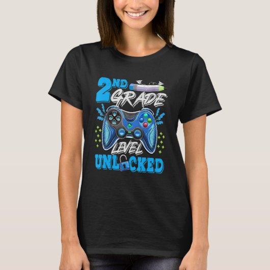 2nd Grade Level Unlocked Video Game Back To School T-Shirt (Vorderseite)