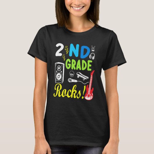 2nd Grade Rocks Teacher Student Happy Back To Scho T-Shirt (Vorderseite)