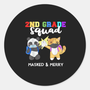 2nd Grade Squad Quarantäne Panda Kitty Funny Mask Runder Aufkleber