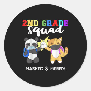 2nd Grade Squad Quarantäne Panda Kitty Funny Mask Runder Aufkleber