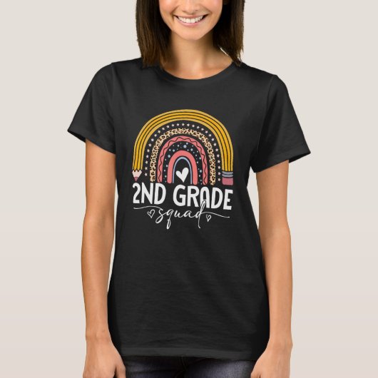 2nd Grade Squad Second Grade Leopard Rainbow Back T-Shirt (Vorderseite)