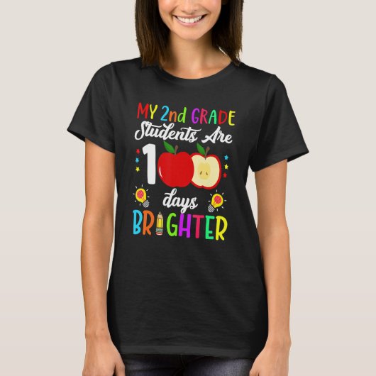 2nd Grade Teacher 100 Days Brighter 100th Day of S T-Shirt (Vorderseite)
