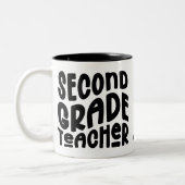 2nd Grade Teacher Black Typography Design Zweifarbige Tasse (Links)