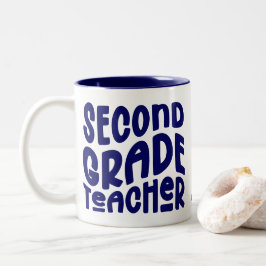 2nd Grade Teacher Dark Blue Text  Zweifarbige Tasse
