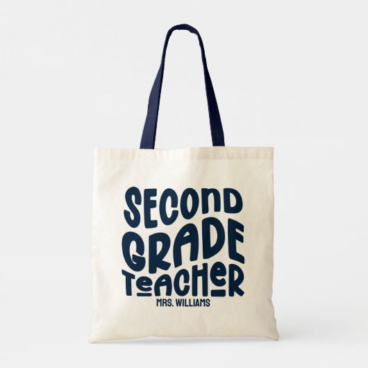 2nd Grade Teacher Dark Blue Typography Design Tragetasche (Rückseite)