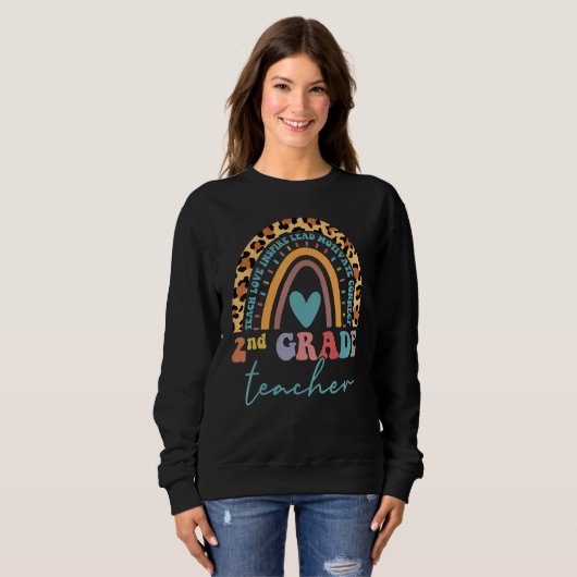 2nd Grade Teacher Leopard Rainbow Second Grd Back  Sweatshirt (Vorne ganz)