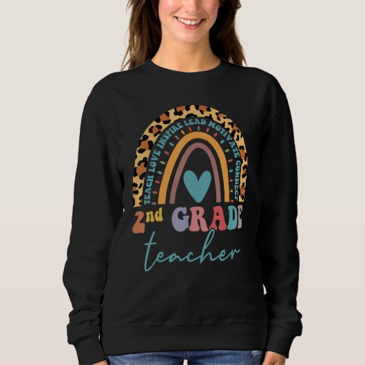 2nd Grade Teacher Leopard Rainbow Second Grd Back  Sweatshirt (Vorderseite)