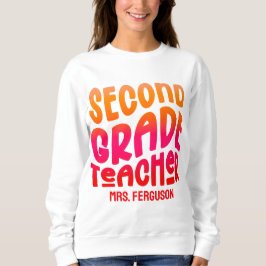 2nd Grade Teacher Orange Red Ombre Typography Sweatshirt