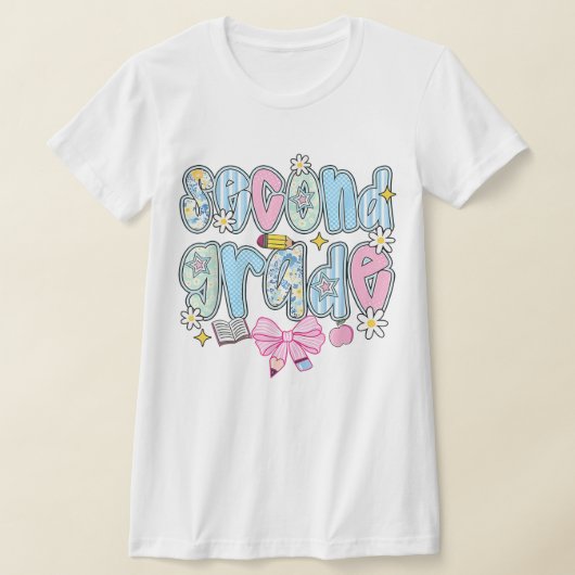 2nd Grade Teacher Pencil Coquette Bow T-Shirt (Ablage )