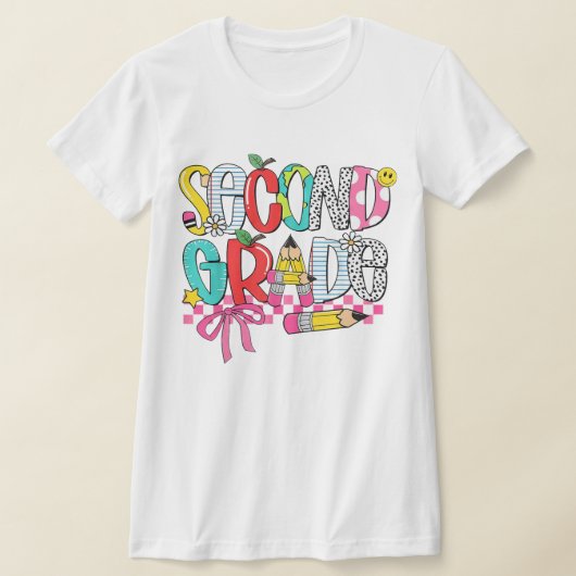 2nd Grade Teacher Pencil Coquette Bow T-Shirt (Ablage )