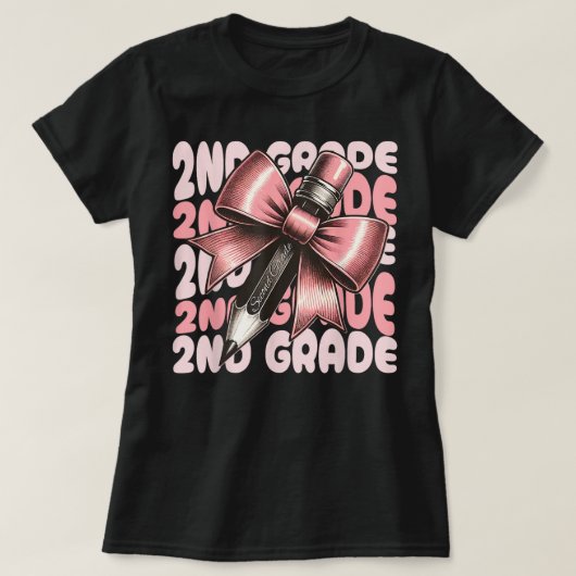 2nd Grade Teacher Pencil Coquette Bow T-Shirt (Design vorne)