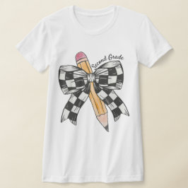 2nd Grade Teacher Pencil Coquette Bow T-Shirt