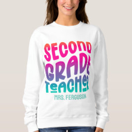 2nd Grade Teacher Rainbow Ombre Typography Sweatshirt