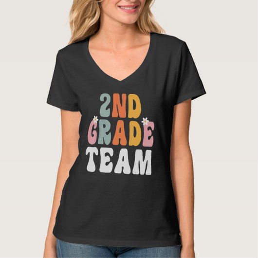 2nd Grade Team Retro Groovy Teacher Happy 1st Day T-Shirt (Vorderseite)