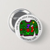 2ND Place Gewinner Ugly Sweater Contest Medaille Button (Vorne & Hinten)