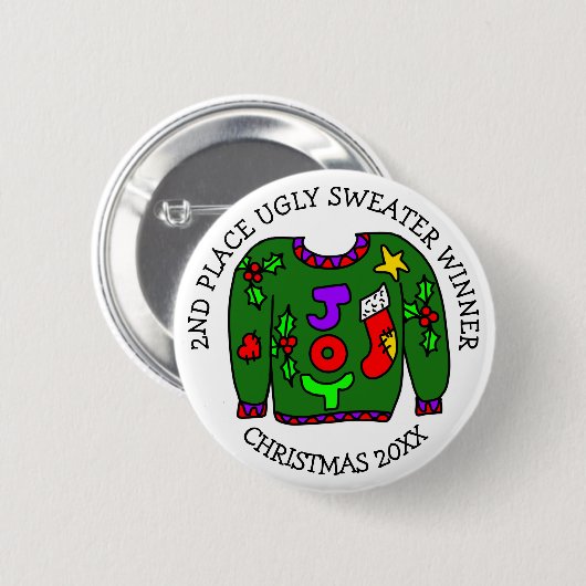 2ND Place Gewinner Ugly Sweater Contest Medaille Button (Vorne & Hinten)