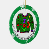 2ND Place Gewinner Ugly Sweater Contest Medaille Keramik Ornament (Rechts)