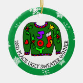 2ND Place Gewinner Ugly Sweater Contest Medaille Keramik Ornament (Vorne)