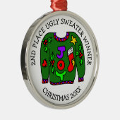 2ND Place Gewinner Ugly Sweater Contest Medaille Ornament Aus Metall (Rechts)