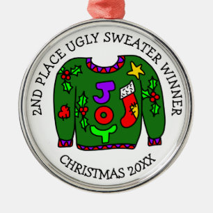 2ND Place Gewinner Ugly Sweater Contest Medaille Ornament Aus Metall