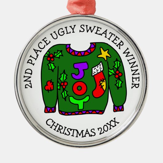 2ND Place Gewinner Ugly Sweater Contest Medaille Ornament Aus Metall (Vorne)