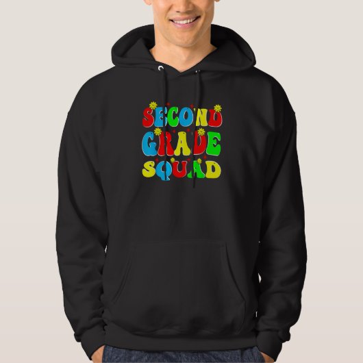 2nd Second Grade Squad Retro Groovy Teacher Back T Hoodie (Vorderseite)