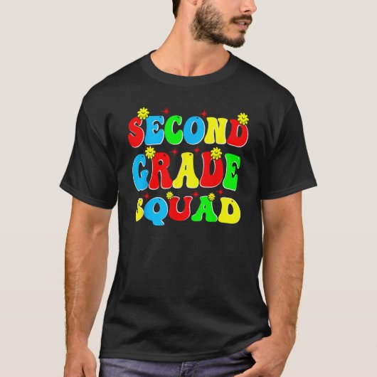 2nd Second Grade Squad Retro Groovy Teacher Back T T-Shirt (Vorderseite)