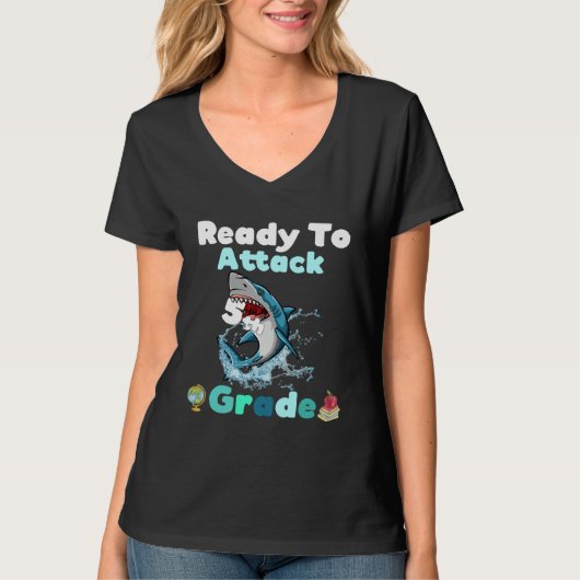 2nzz Shark Ready To Attack 5th Grade Student Back T-Shirt (Vorderseite)
