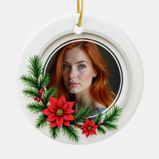 2sided Memorial Poinsettia & Peace Keramik Ornament