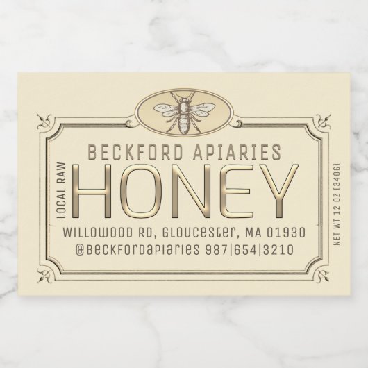 2x3" Metallic Gold 3D Gerahmt Honey Label mit Bien Lebensmitteletikett (Einzelnes Label)