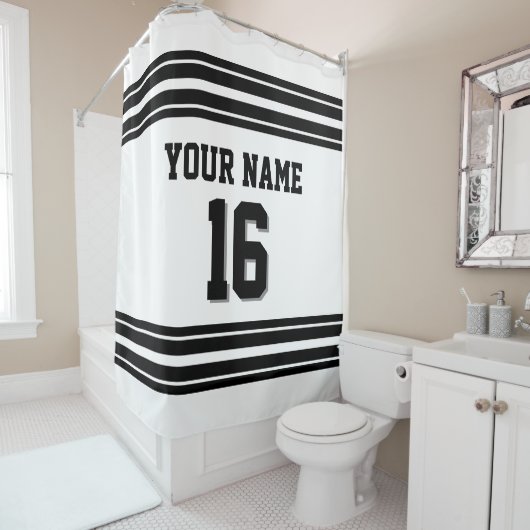 2x Streifen Schwarzer Text Duschvorhang (Beispiel)