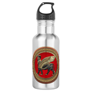 [300] Assyrian Winged Bull: Gold und Black Lamassu Edelstahlflasche