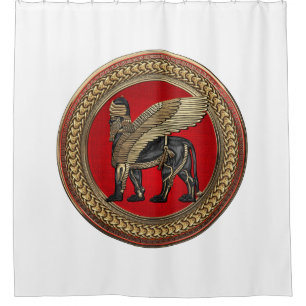 [300] Assyrian Winged Lion: Gold & Black Lamassu Duschvorhang
