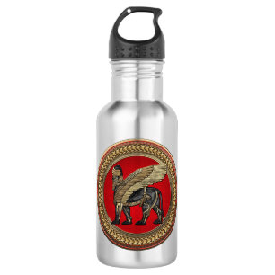[300] Assyrian Winged Lion: Gold & Black Lamassu Edelstahlflasche