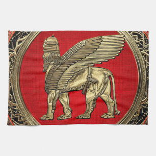 [300] Assyrian Winged Lion - Gold Lamassu Geschirrtuch