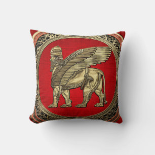 [300] Assyrian Winged Lion - Gold Lamassu Kissen