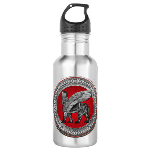 [300] Assyrian Winged Lion: Silver & Black Lamassu Edelstahlflasche