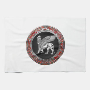 [300] Assyrian Winged Lion - Silver Lamassu Geschirrtuch
