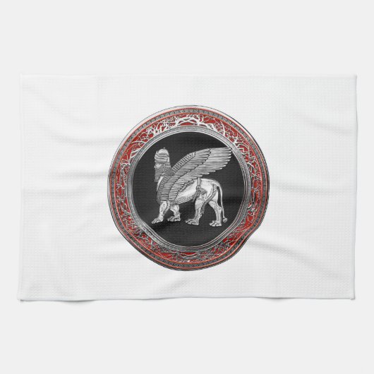 [300] Assyrian Winged Lion - Silver Lamassu Geschirrtuch (Horizontal)