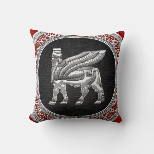 [300] Babylonian Winged Stier [Silber] [3D] Kissen (Vorderseite)