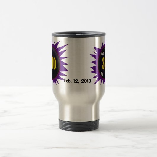 300 Bowling Game, mit Datum gekocht, Reisebecher (Mittel)