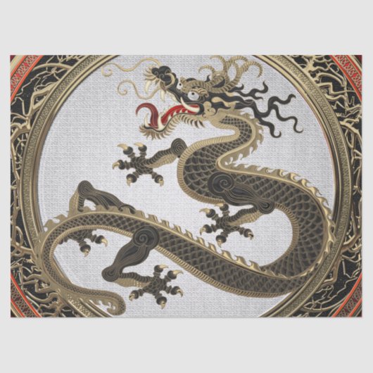 [300] Östlicher Drache in Schwarz und Gold Seidenpapier (Vorderseite)