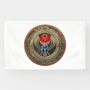 [300] Sacred Gold Egyptian Winged Scarab mit Ankh Banner
