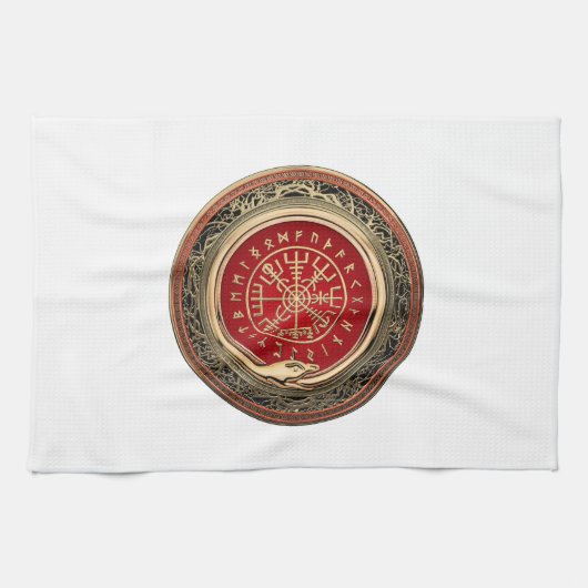[300] Vegvisir - Viking Gold Magic Runic Compass Geschirrtuch (Horizontal)
