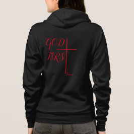 303WW "GOD FIRST" CROSS Black ZIP-UP zitiert Hoodie