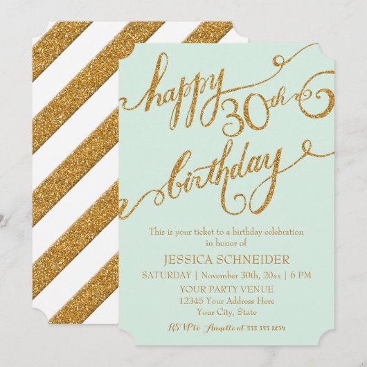 30., 30. Geburtstagsparty Einladung (Vorne/Hinten)