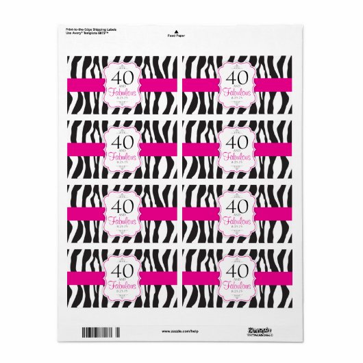 30/40/50/60 Fabulous Zebra Water Bottle Labels (Vorne)
