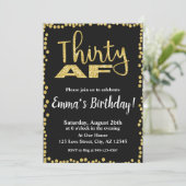 30 AF Schwarz-Gold Glitzer 30. Geburtstag Einladung (Stehend Vorderseite)