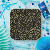 30. Age Random Number Pattern Gold/Schwarz Pappteller (Party)